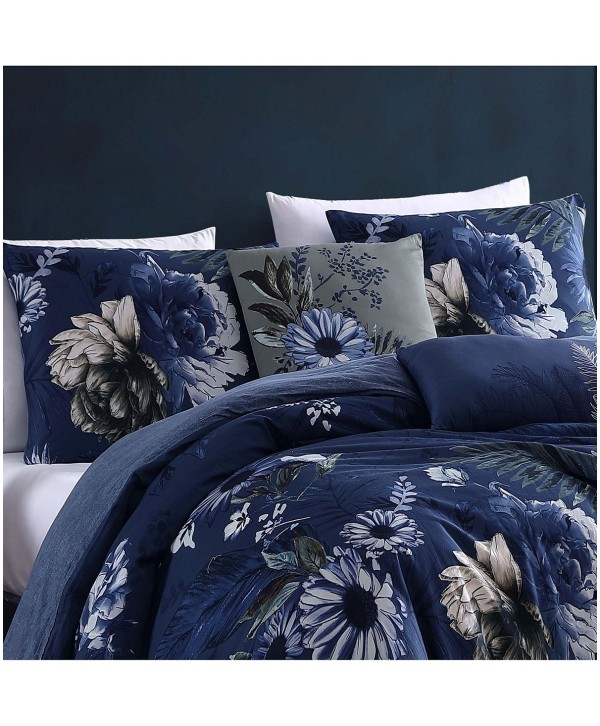 Blue Bedding 100% Cotton 5-Piece King SizeReversible Comforter Set