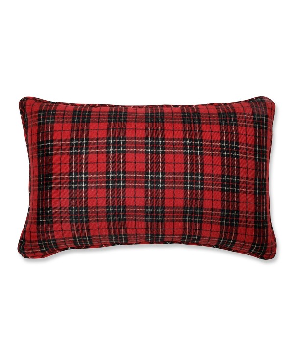 Holiday Plaid Red Rectangular Throw Pillow